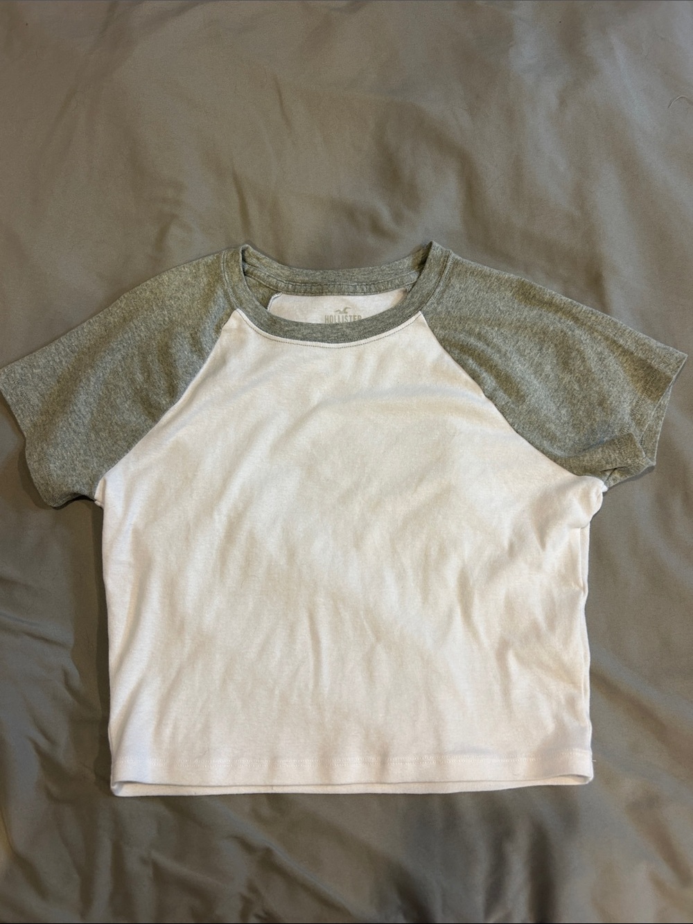 Hollister Women’s White Baby Tee with Heather Gray Raglan Sleeves